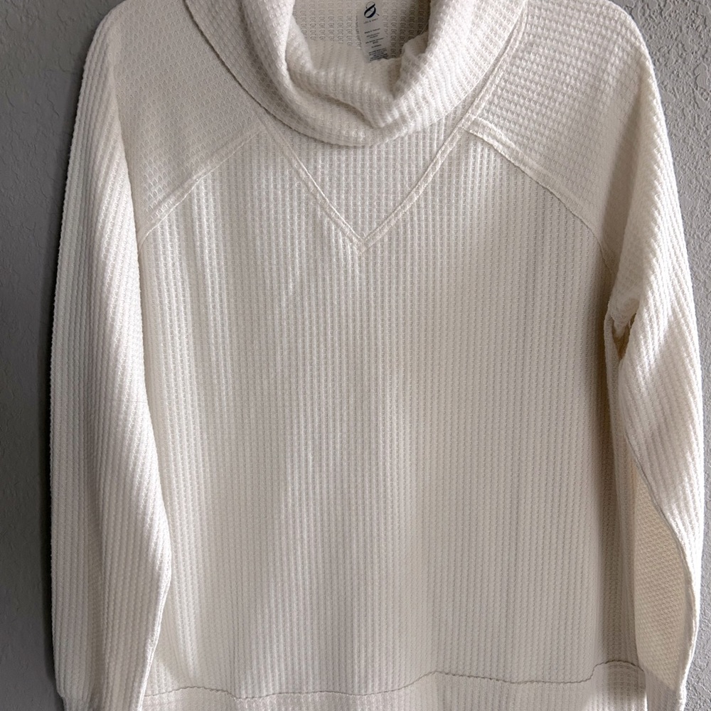 Lou & Grey waffle cowl neck cream size small shirt